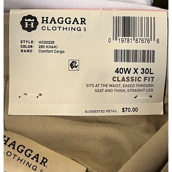 Haggar Mens Classic Fit Stretch Cargo Pants 40 X 30 Khaki Hidden Expandable New - Picture 6 of 11
